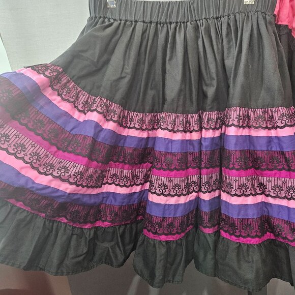 Prairie Shirt Skirt Set Medium Lace Trim Ruffle Tier Circle Dance Square Western - Picture 9 of 11